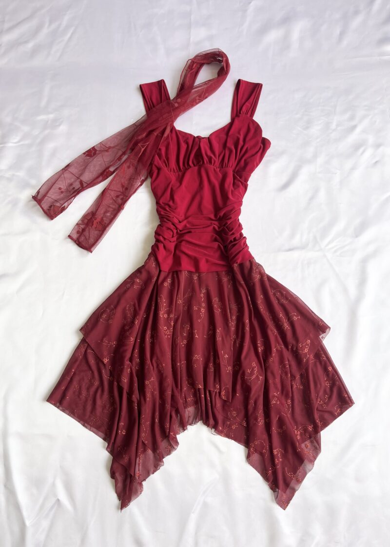 burgundy fairy dress with scarf - Imagen 2