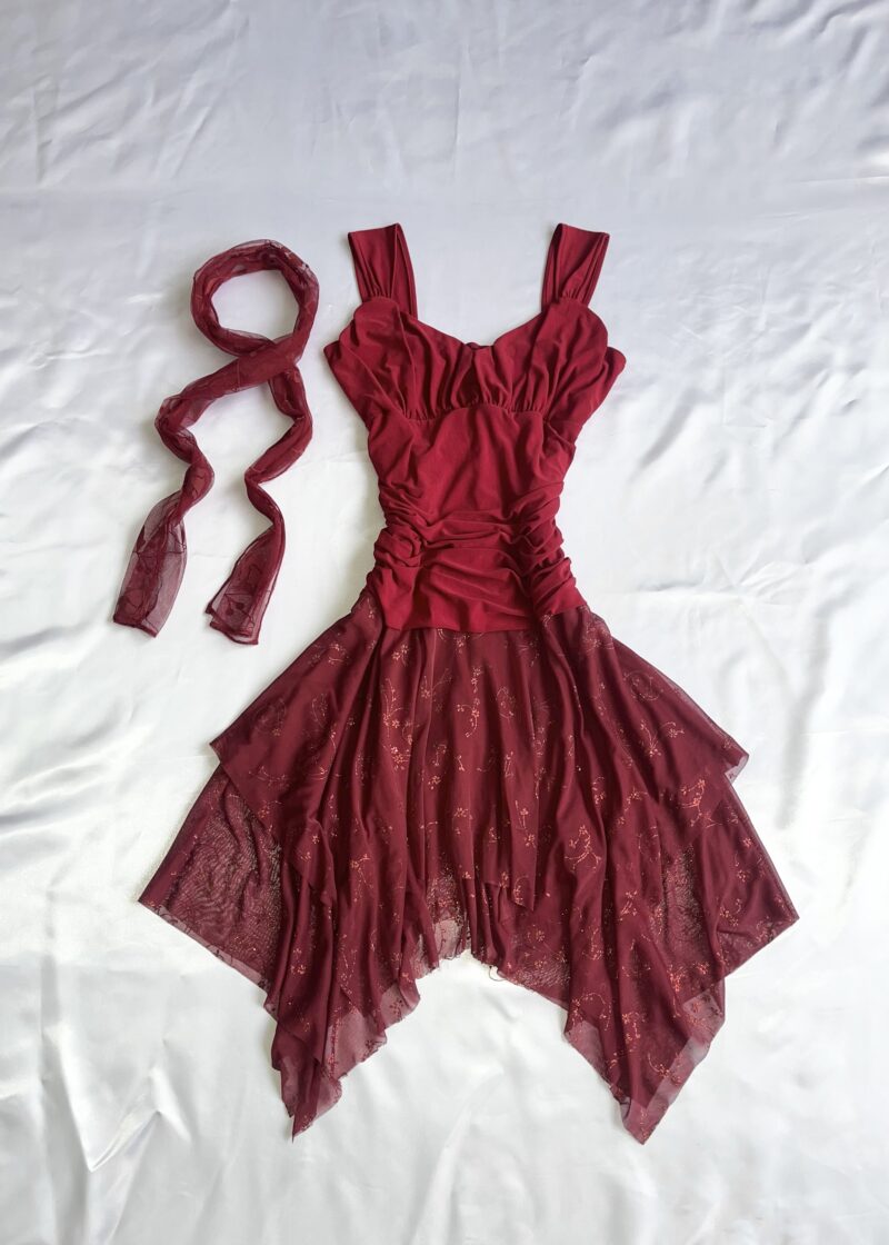 burgundy fairy dress with scarf