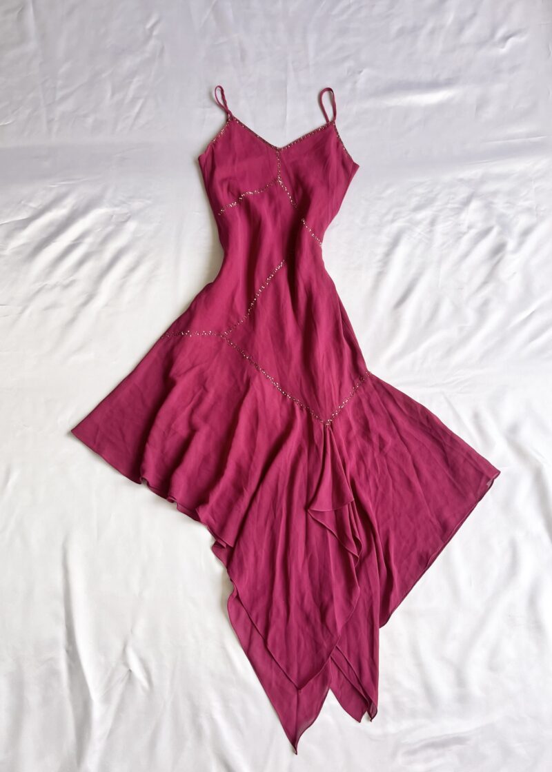 adorable long pink asymmetrical dress