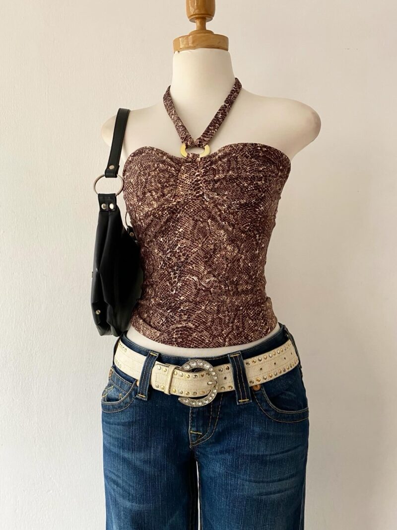 snake print top with gold hoop