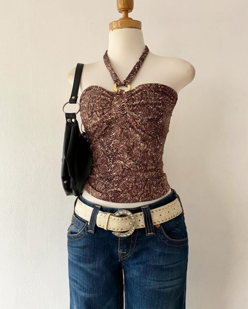 snake print top with gold hoop