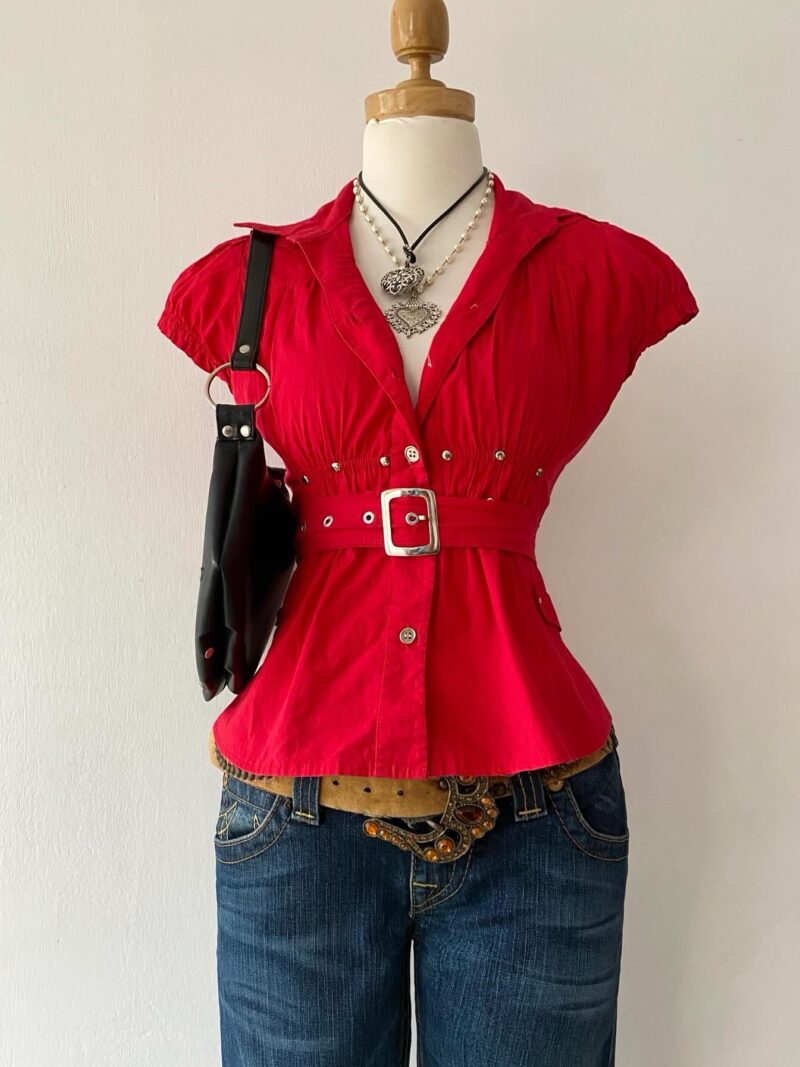 Red blouse with belt