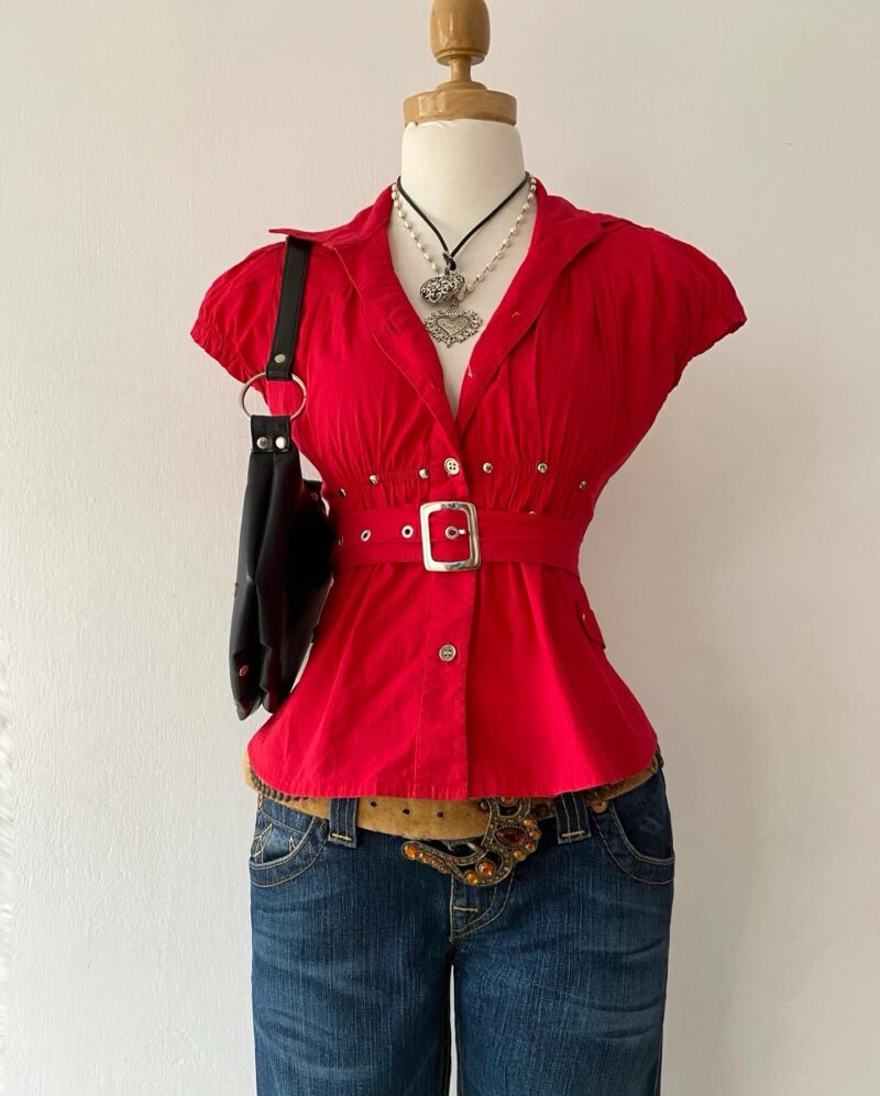 Red blouse with belt