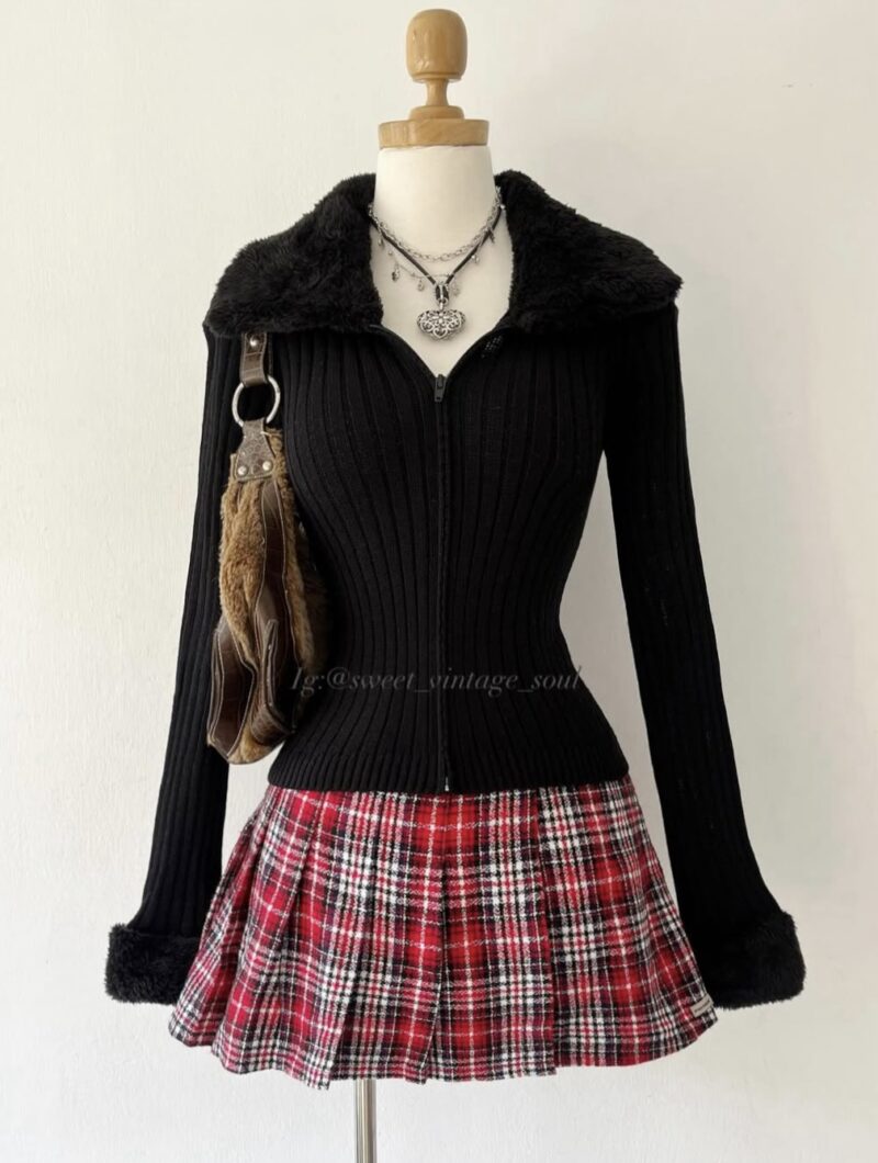 Black cardigan with plush