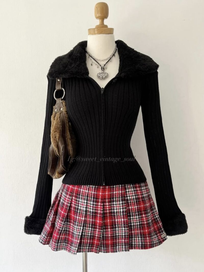 Black cardigan with plush