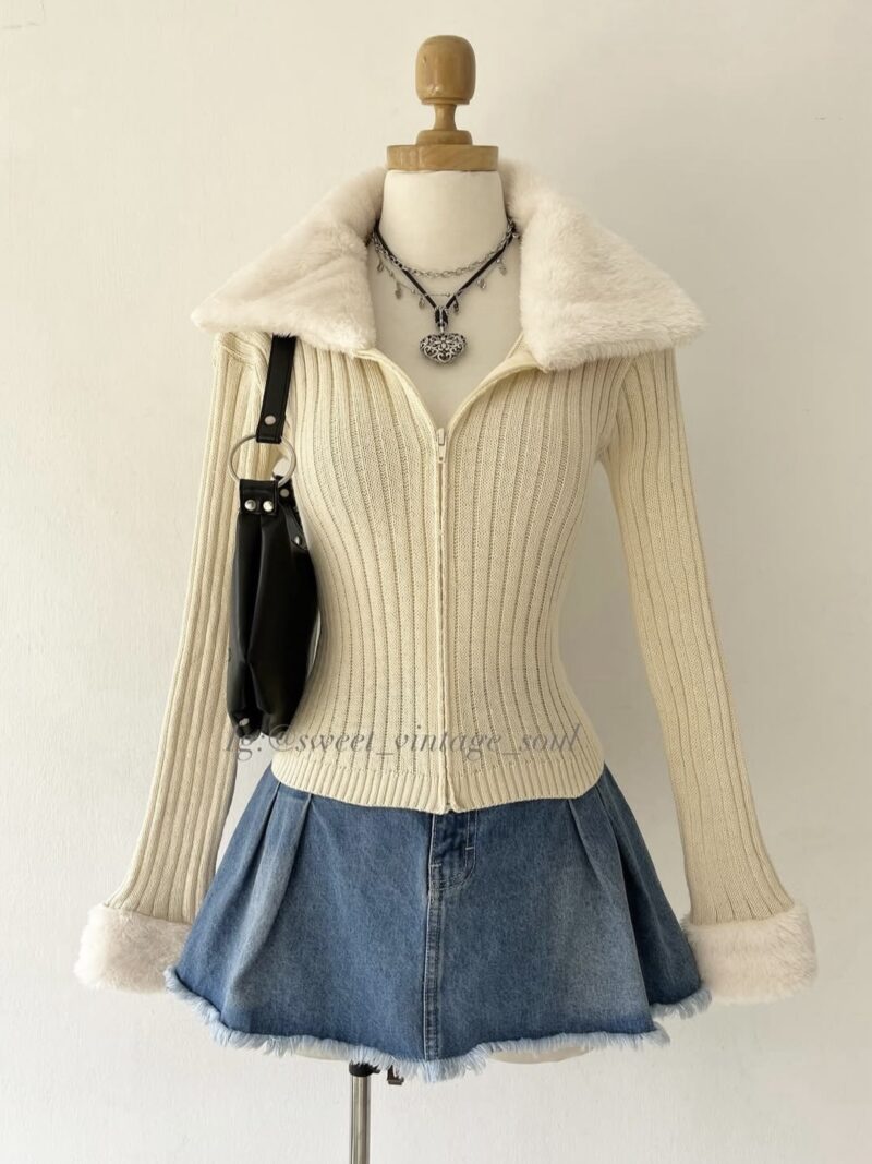 Beige cardigan with plush